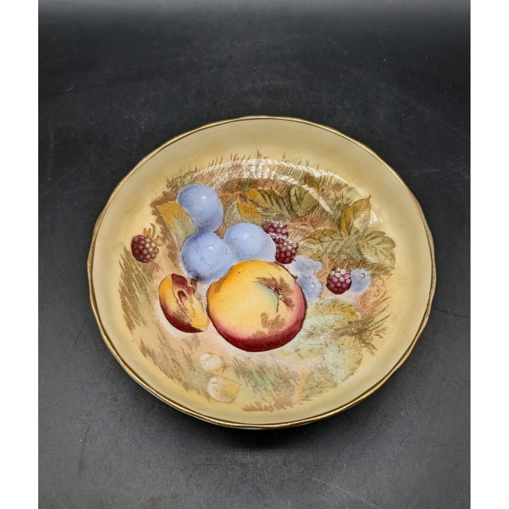 Aynsley Orchard Gold Footed Nut Dish Fine Bone China Fruit Motif England 4"